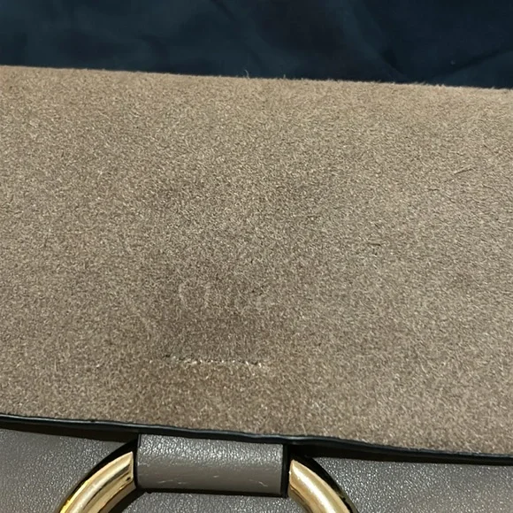 Chloe Suede Calfskin Small Faye Shoulder Bag Motty Grey Worn Suede Taupe Button